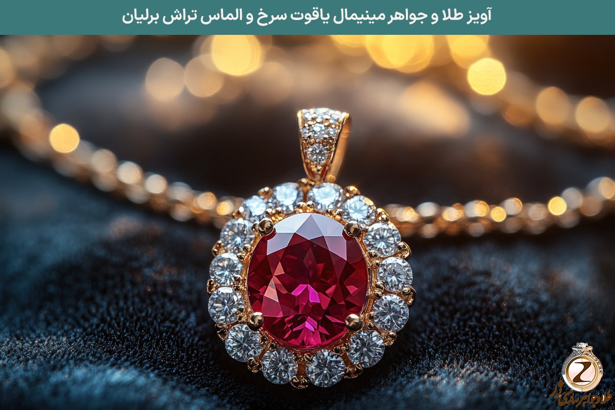 خرید آویز یاقوت سرخ و برلیان طلا و جواهر زنانه طرح مینیمال - سایت زر